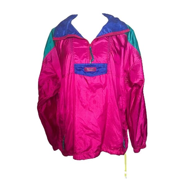 Vintage Columbia Colorblock Radial Sleeve Windbreaker Jacket XL Retro 80s 90s - Picture 1 of 6